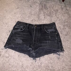 Reformation Black Distressed Jean Shorts